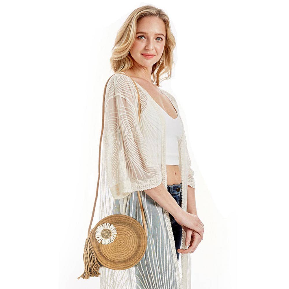 Flower Accented Round Crossbody Bag