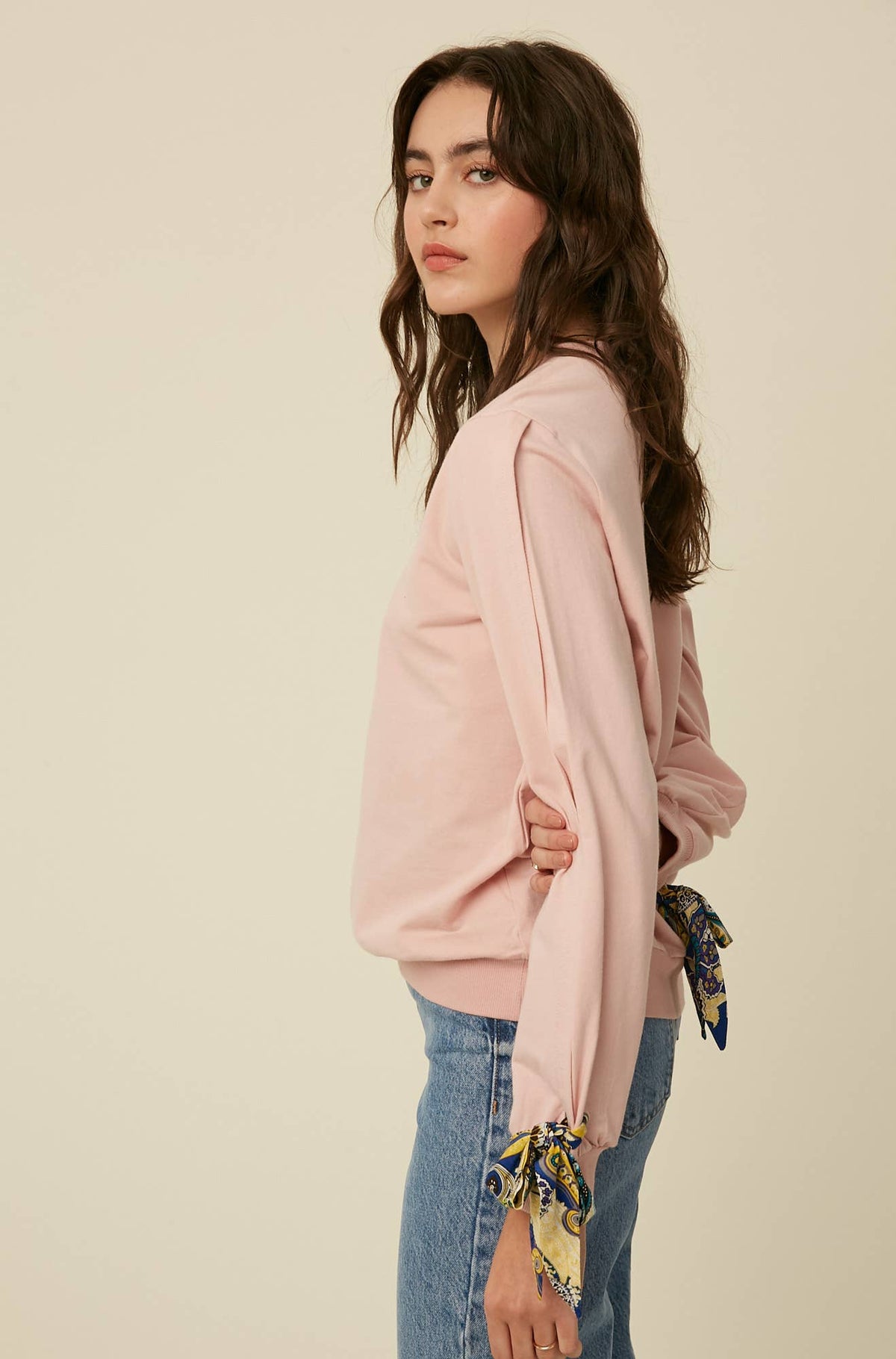 COMING SOON - Scarf Tie Sleeve Sweatshirt