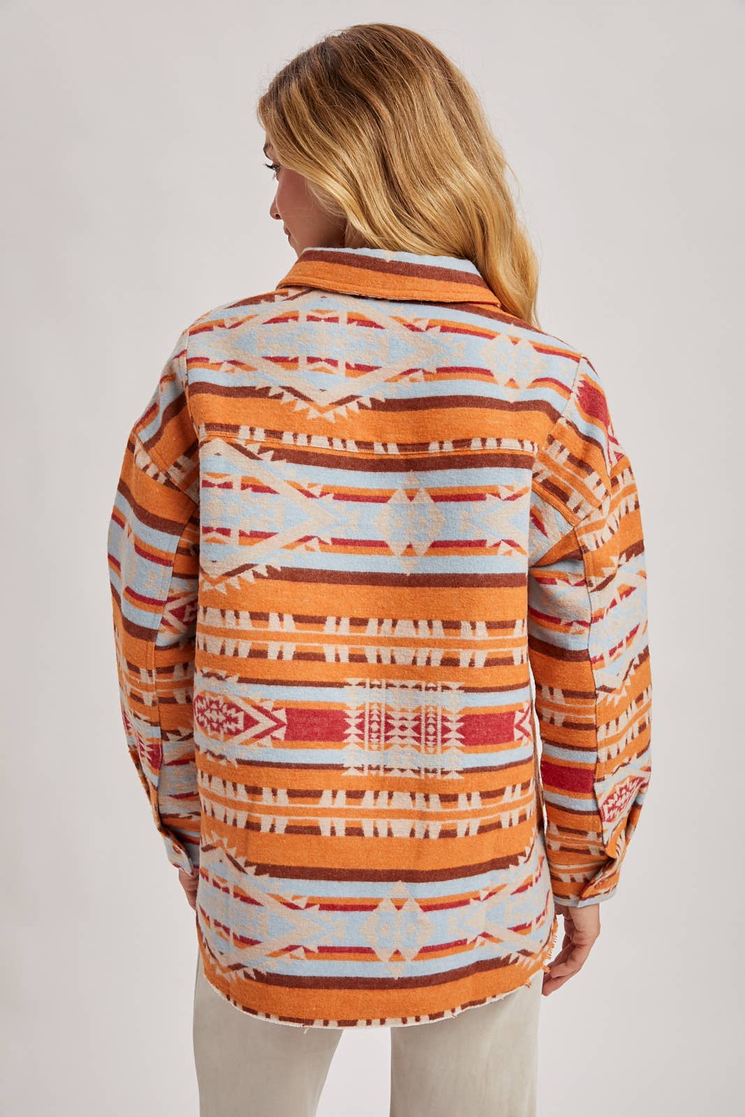WESTERN GEOMETRIC PRINT HALF-BUTTON DOWN SHACKET PULLOVER