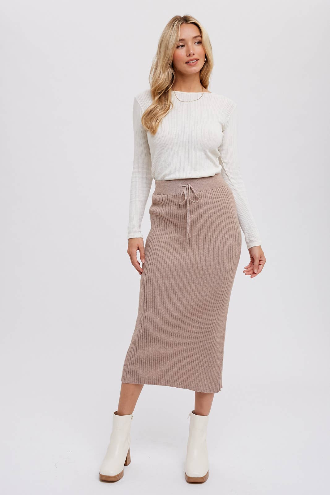 Ribbed Knit Midi Skirt