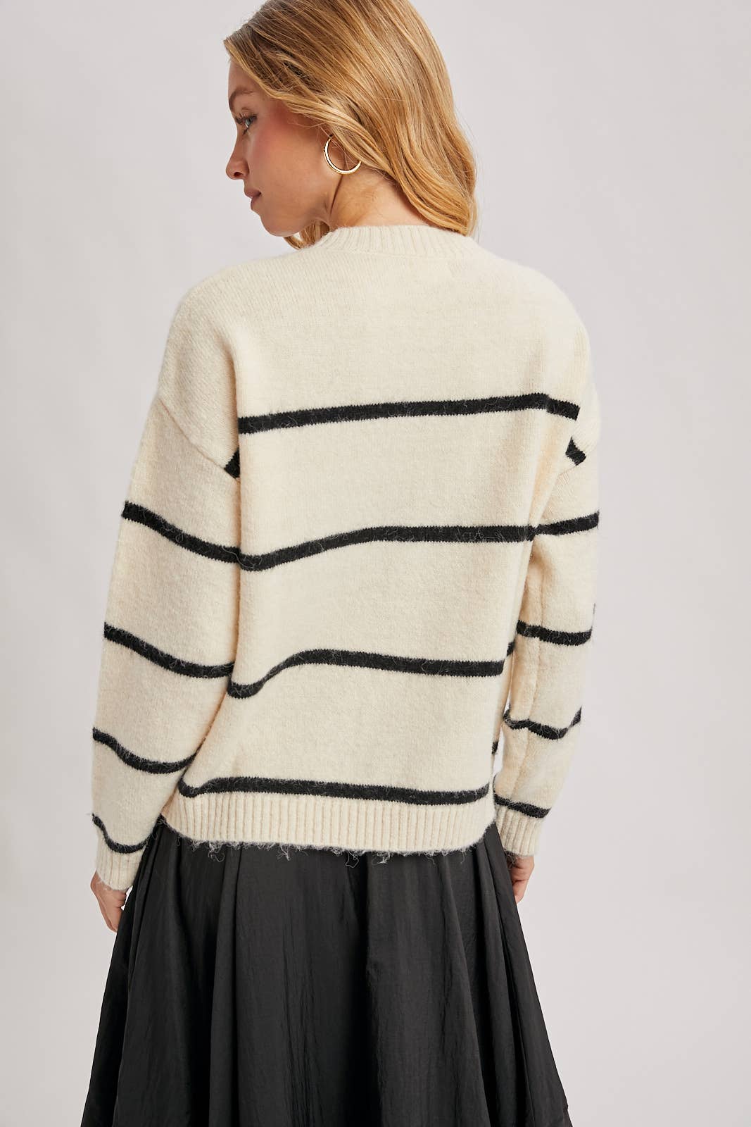 STRIPED FUZZY KNIT SWEATER