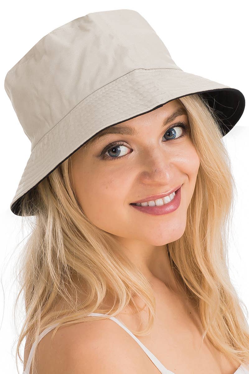 Solid Reversible Black Bottom Cotton Bucket Hat