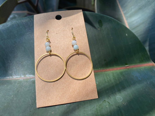 Amazonite and Brass Circle Earrings
