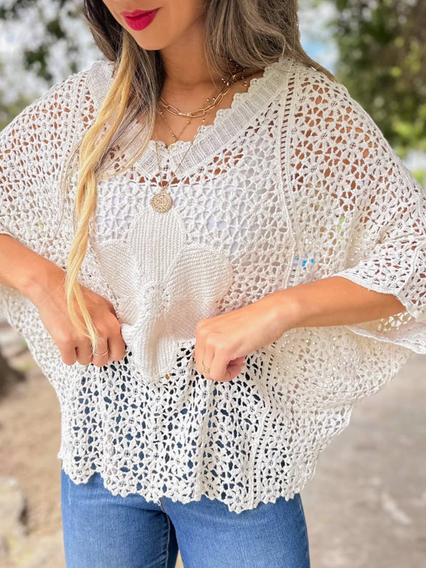 Boho Crochet Top with Flower Detail
