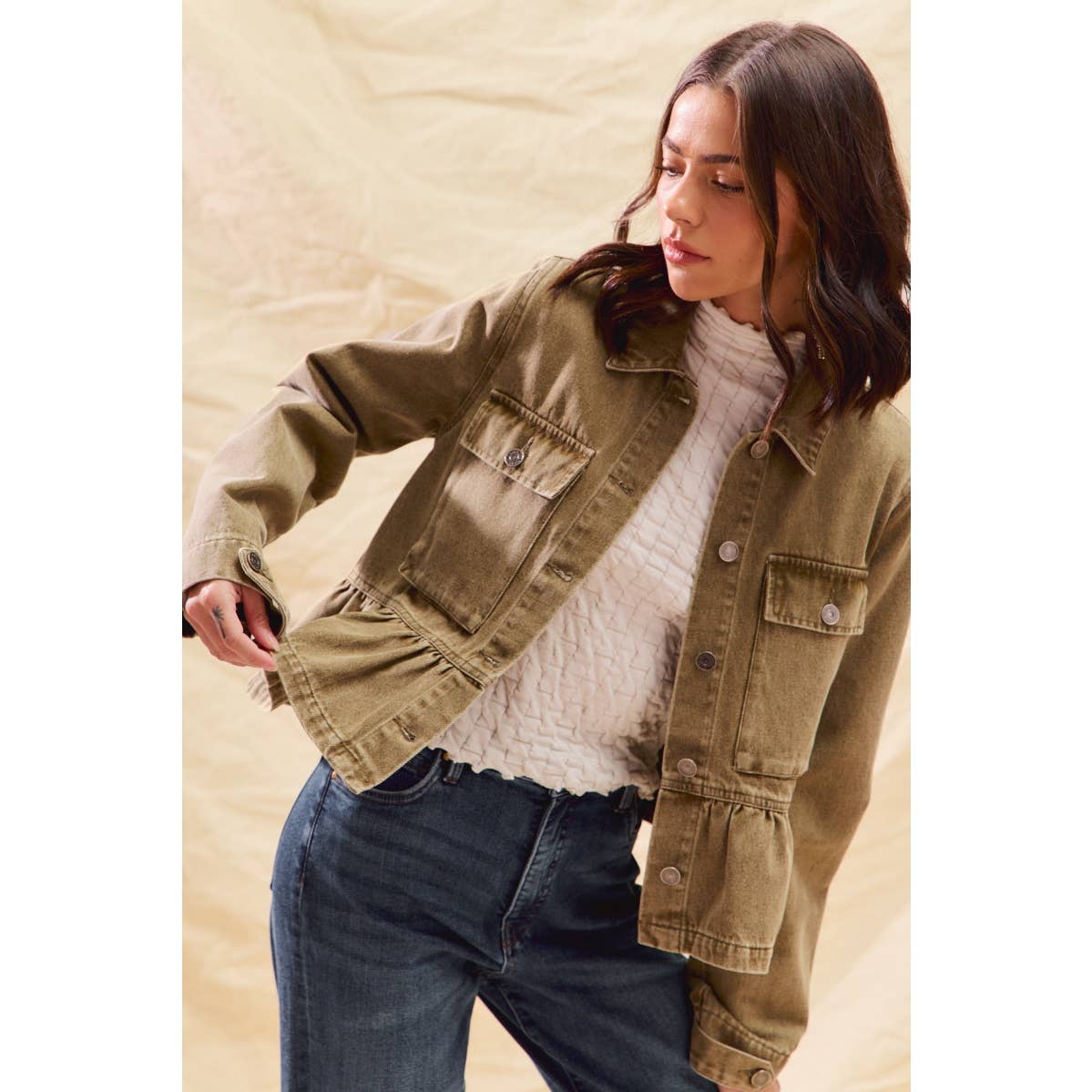 Denim Peplum Button Jacket