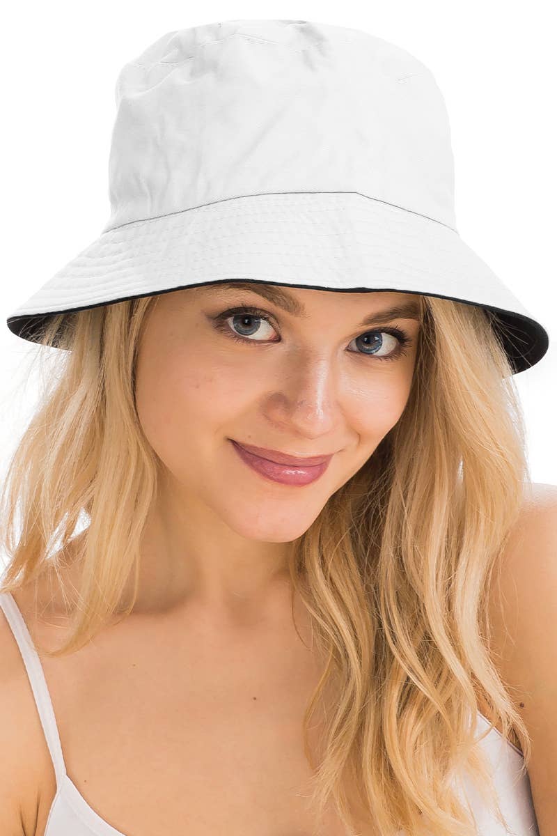 Solid Reversible Black Bottom Cotton Bucket Hat