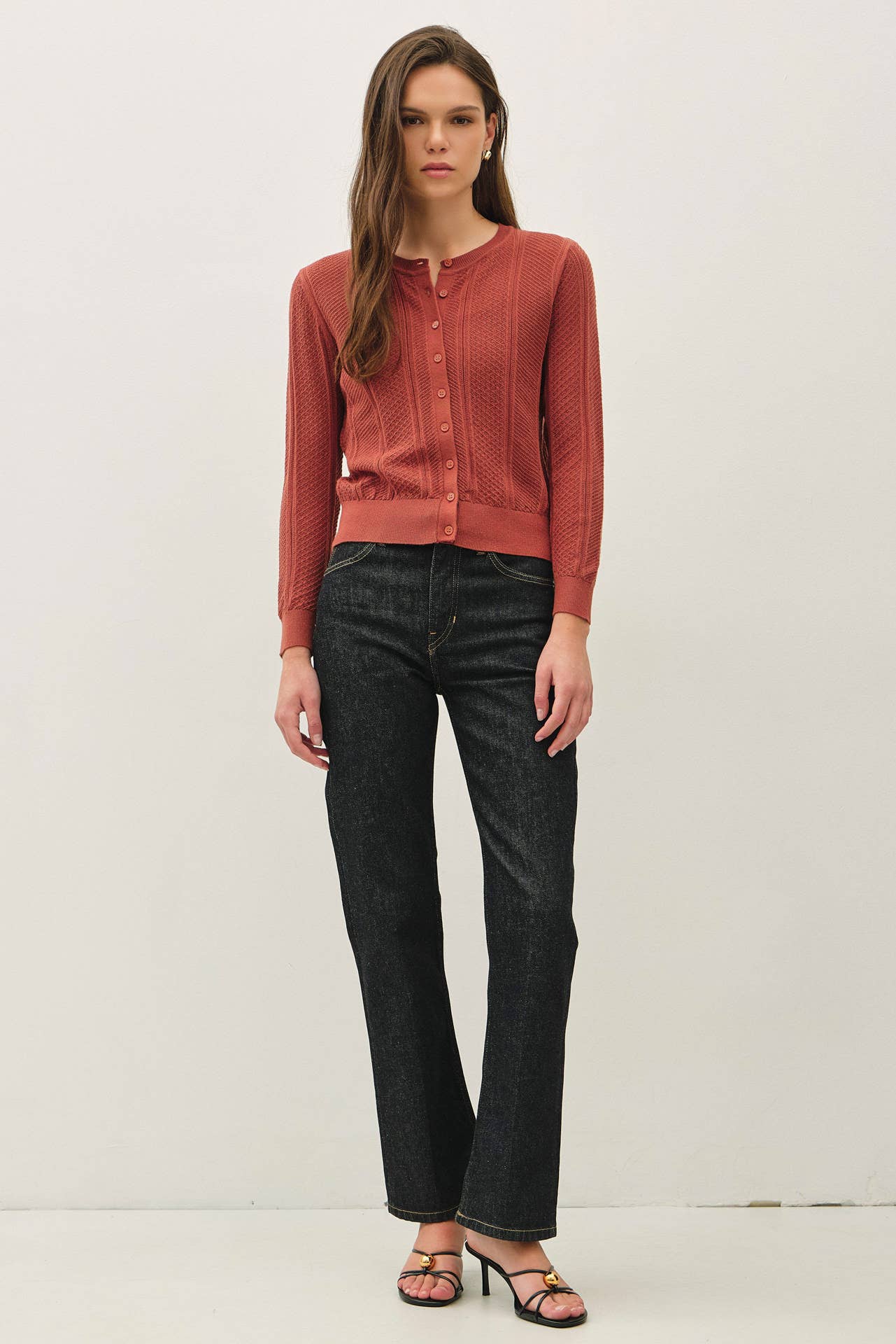 Pointelle Cropped Slim Cardigan