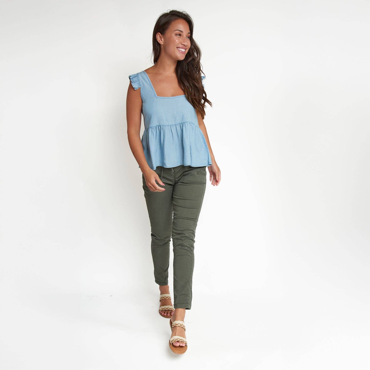 Delaney Chambray Babydoll Tank Top