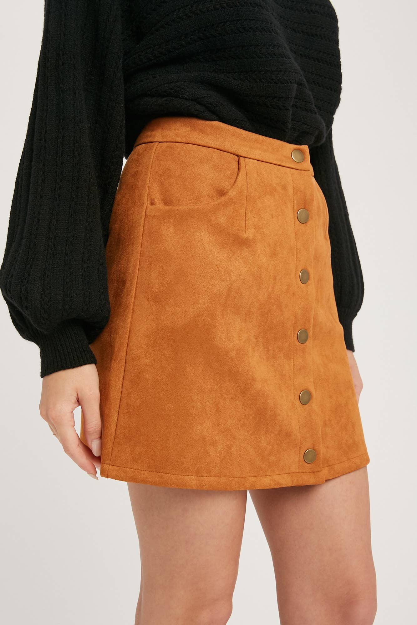 Button-Up Suede Mini Skirt