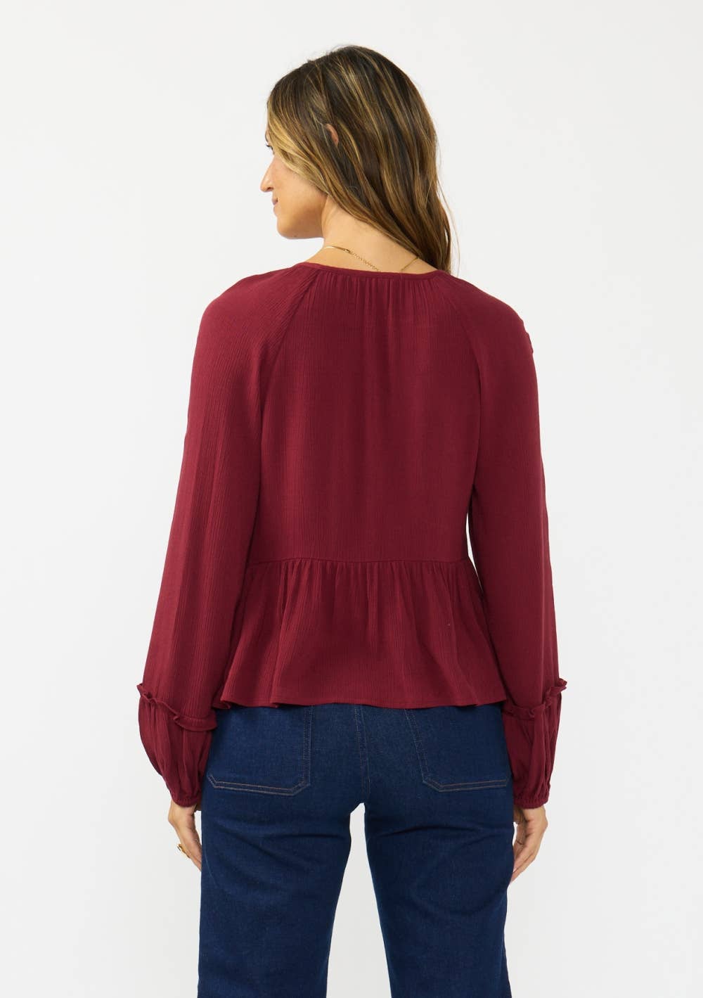 Maroon Bells Smocked Ruffle Hem Top