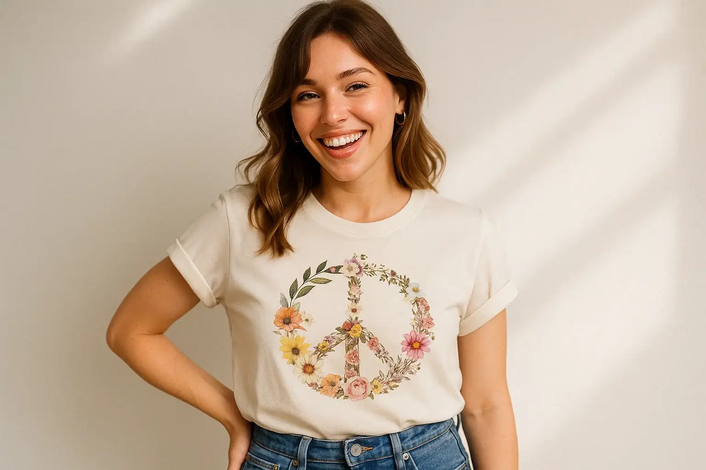 Floral Peace Sign Graphic T-Shirt