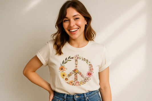 Floral Peace Sign Graphic T-Shirt