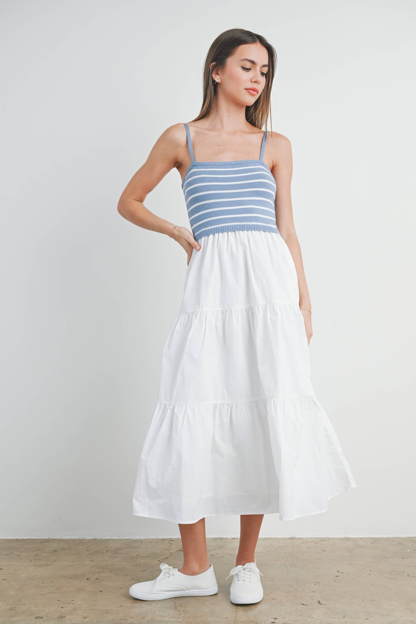 Striped Knit Top Tiered Maxi Dress