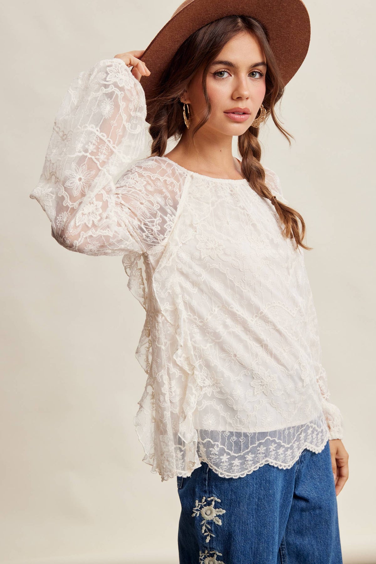 Bohemian Ruffled Lace Blouse