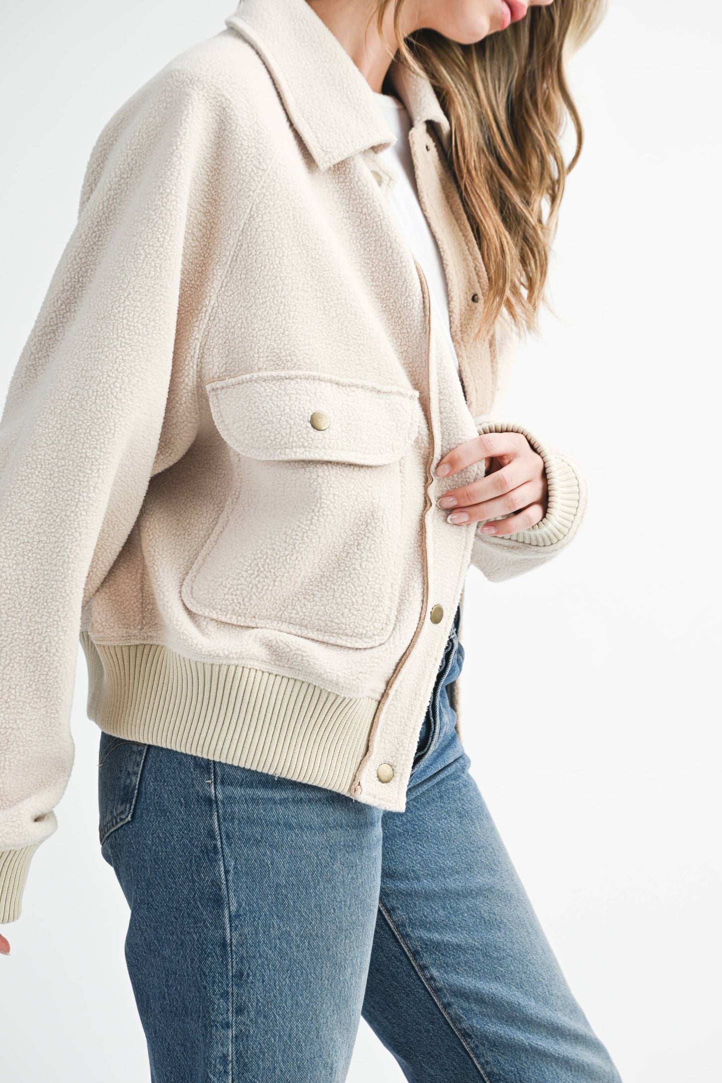 Cropped Button-Up Fleece Jacket