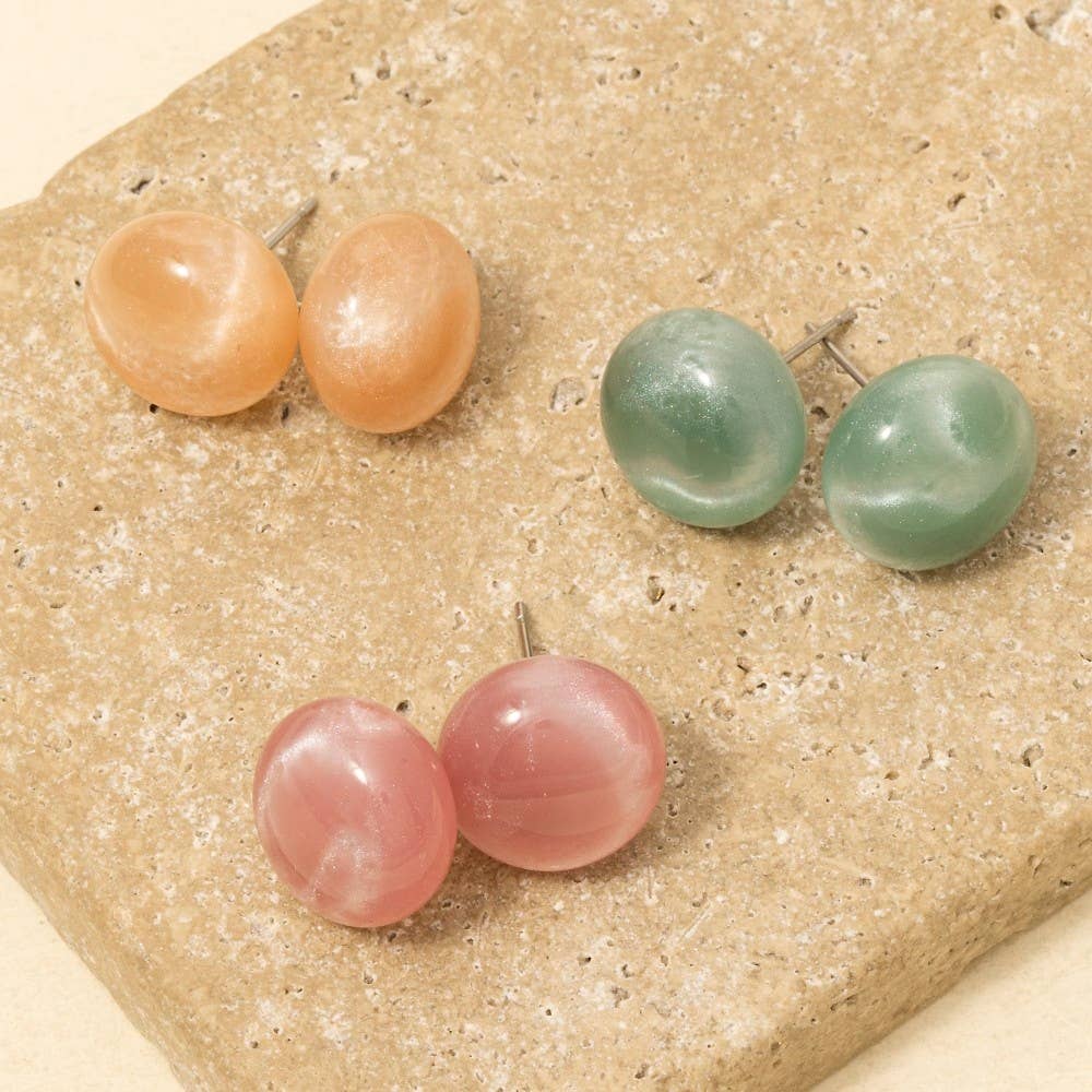 3 Pair Flattened Acrylic Ball Stud Earrings