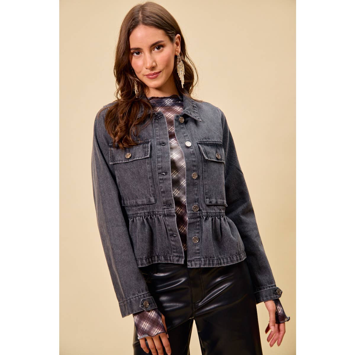 Denim Peplum Button Jacket