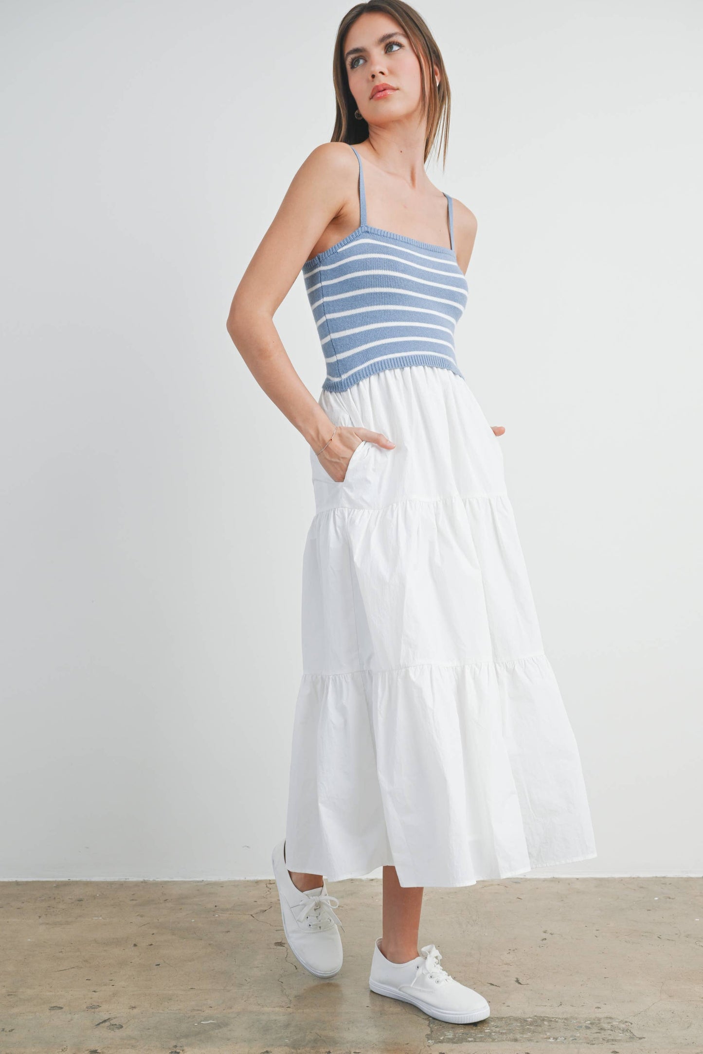 Striped Knit Top Tiered Maxi Dress