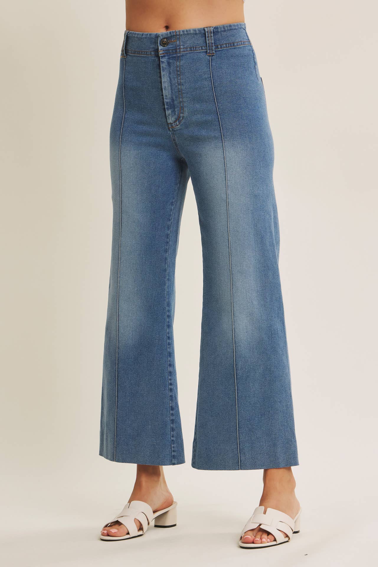 Stretchy Cropped Wide Leg Jeans