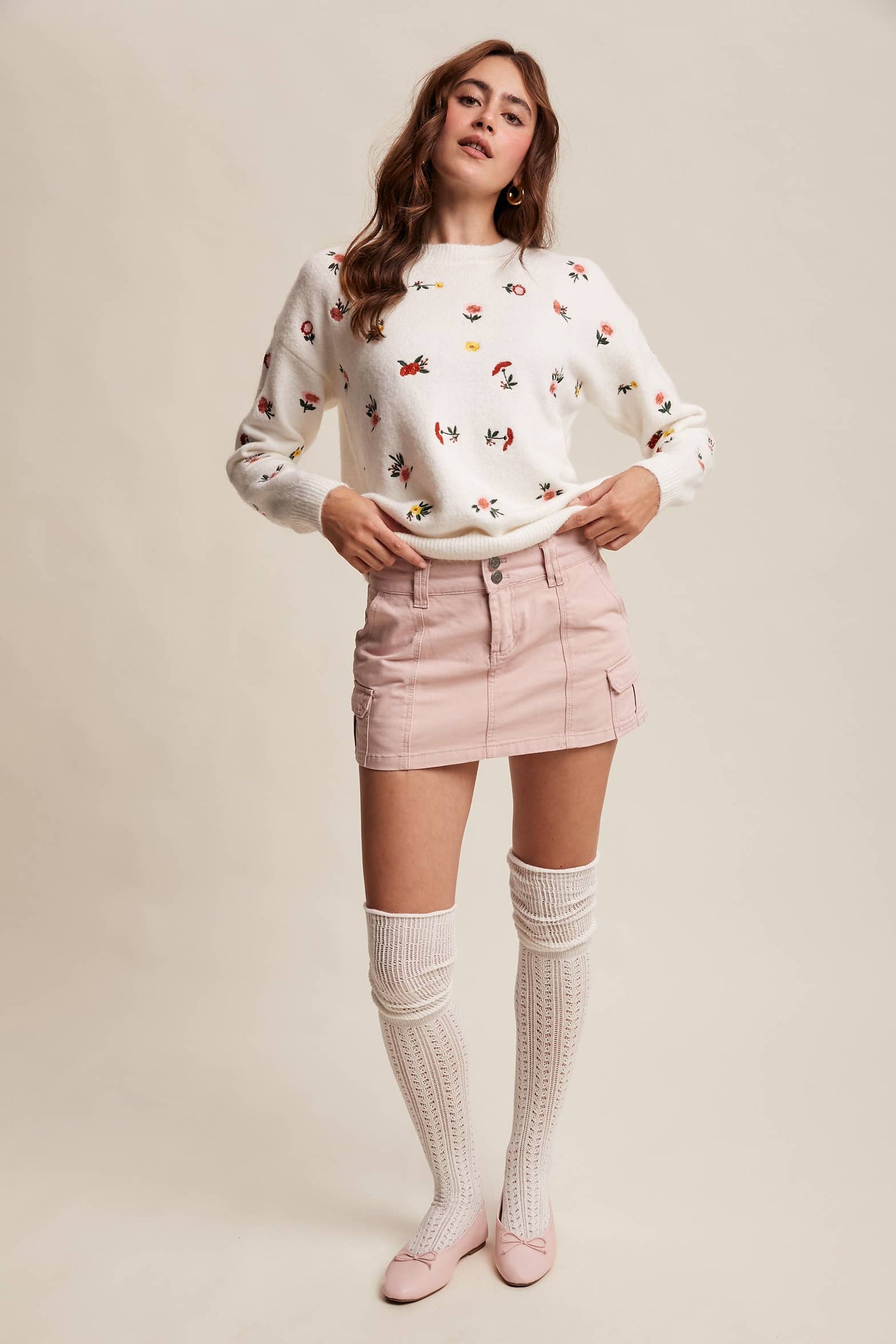Floral Embroidered Knit Sweater