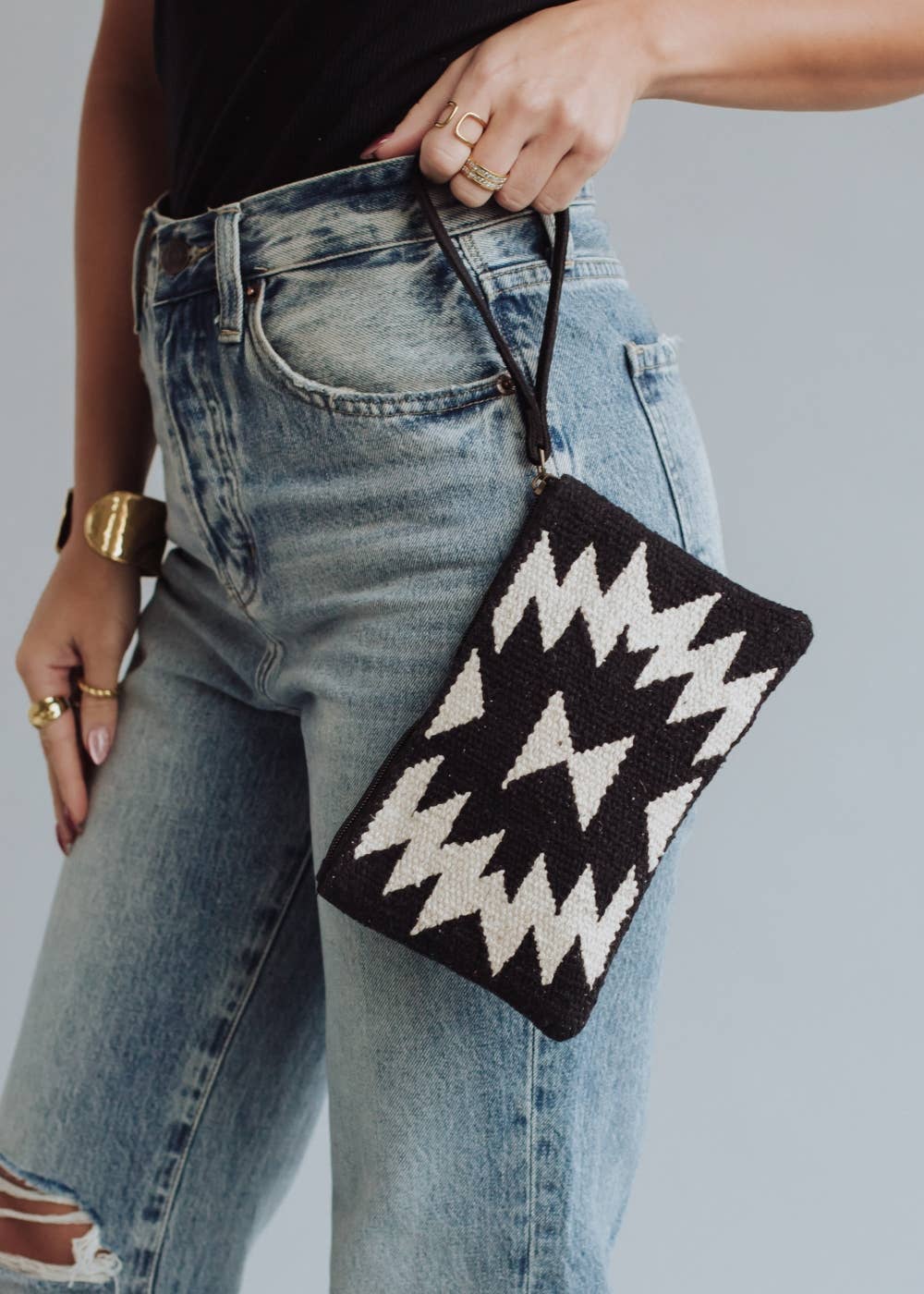 Black & Cream Aztec Wristlet