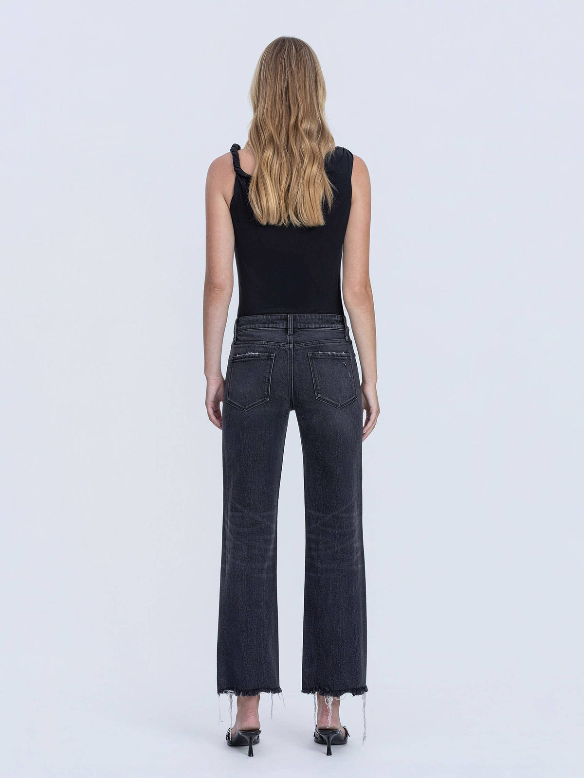 Distressed Hem Black Wide Jeans