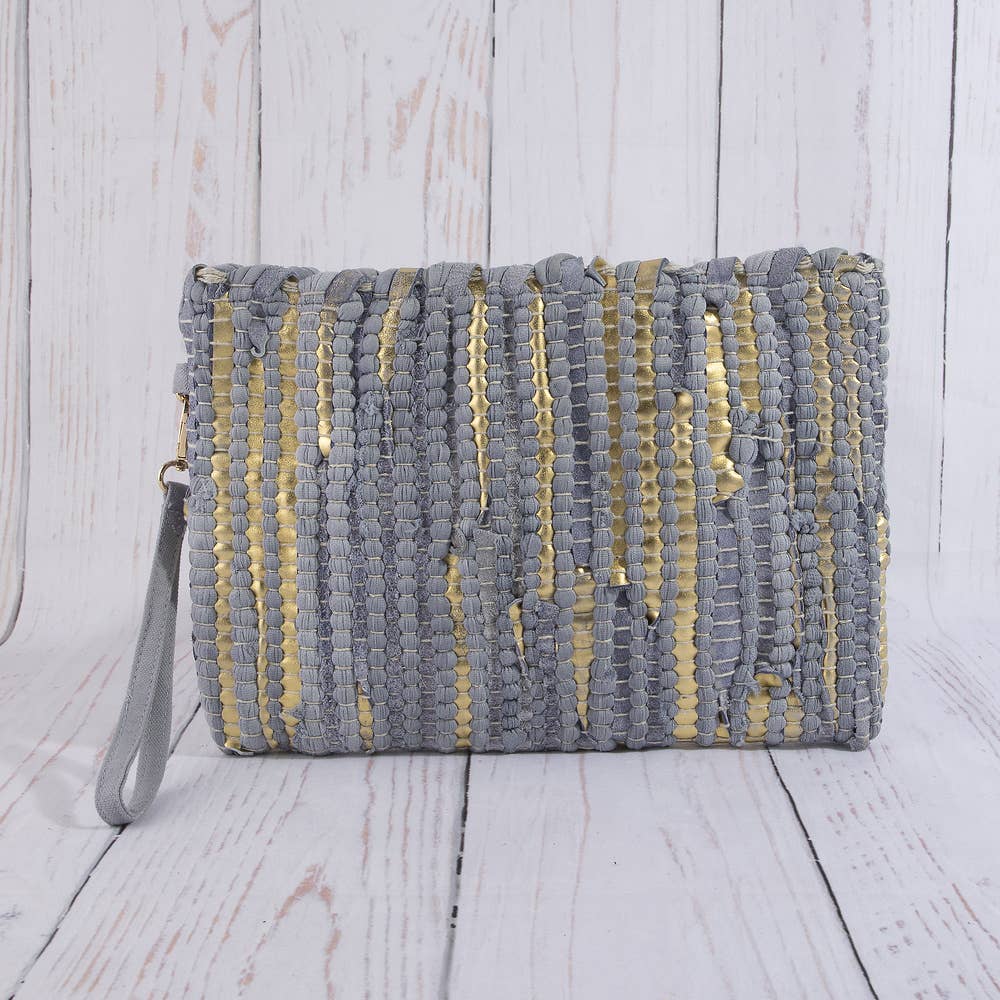 Woven Metallic Stripe Wristlet Clutch Bag