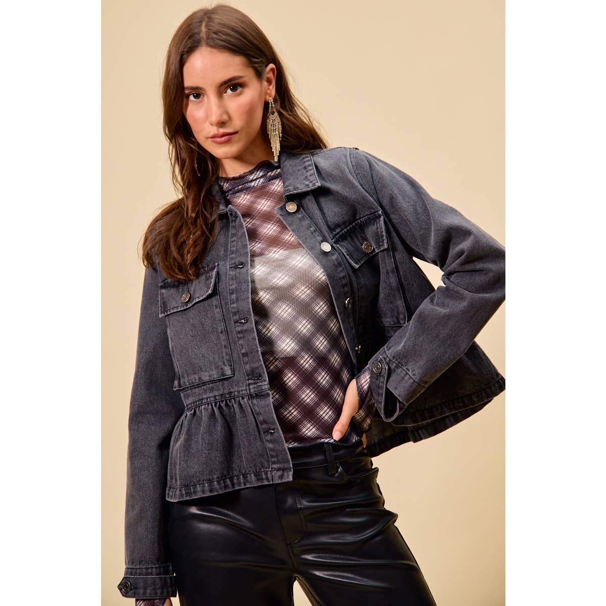 Denim Peplum Button Jacket