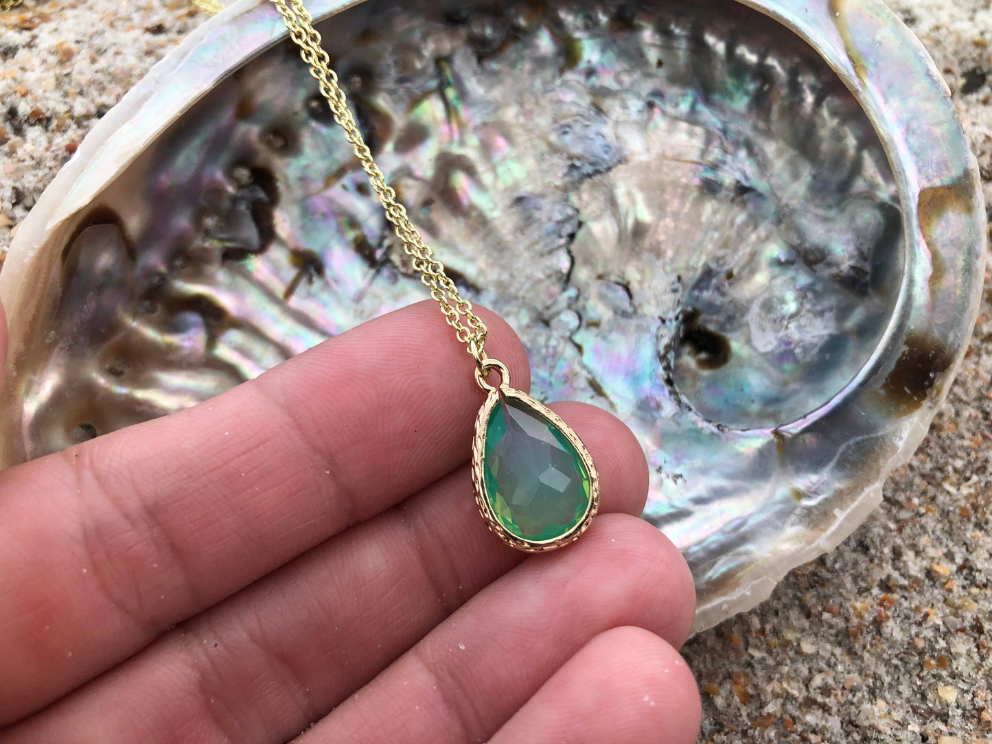 Green Opal Teardrop Necklace