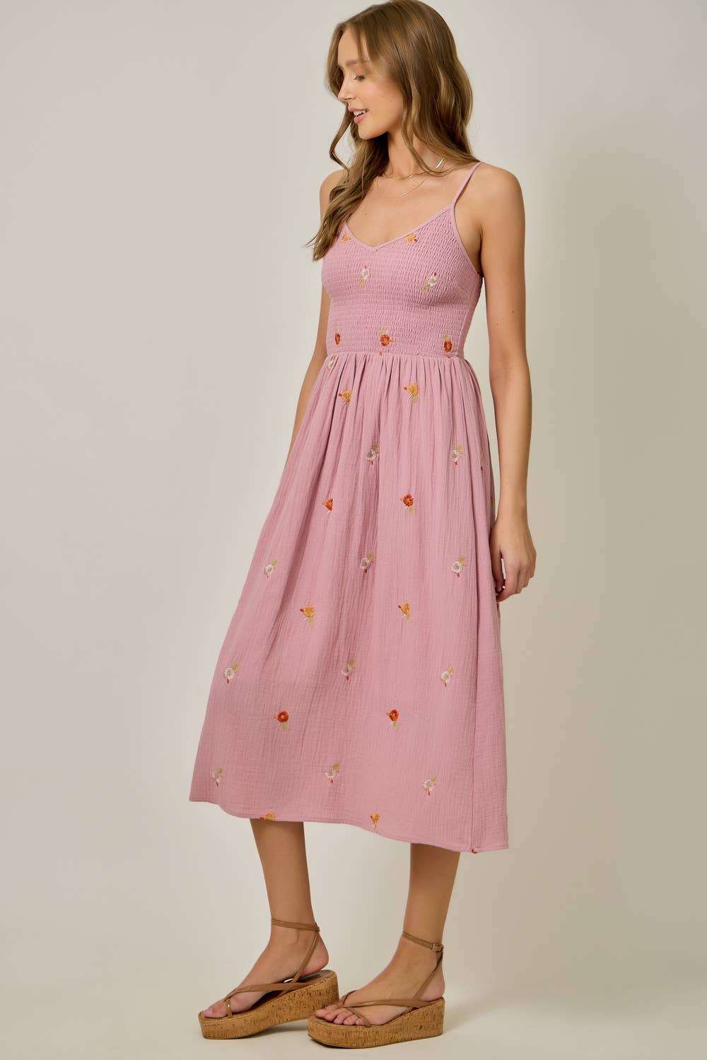 Floral Embroidered Gauze Dress
