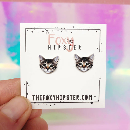 Tabby Cat Kitten Stud Earrings