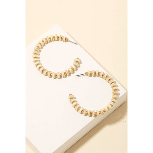 Wooden Cylinder Beaded Hoop Earrings