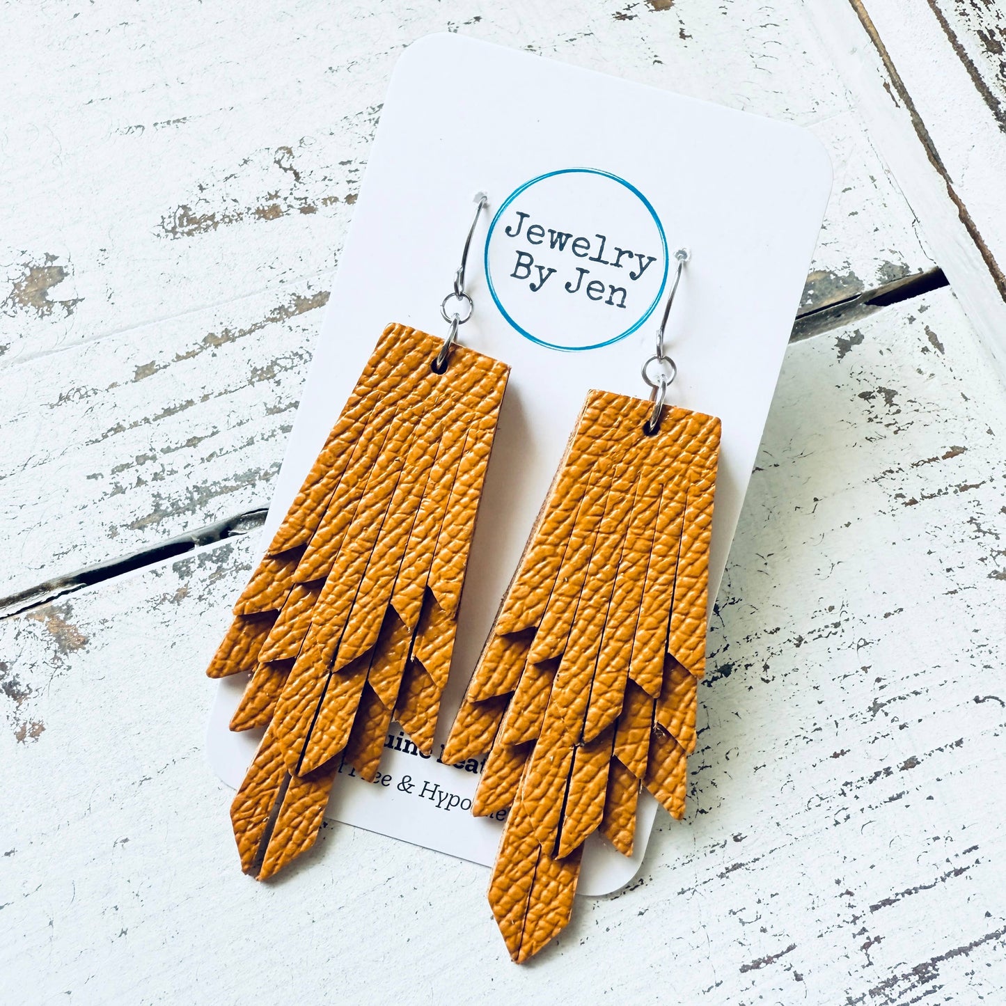 Boho Fringe Earrings: Mustard Saffiano