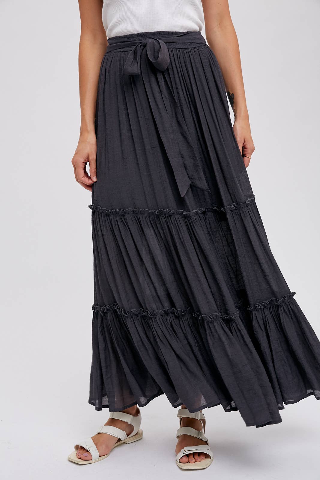 Tiered Ruffle Flowy Maxi Skirt