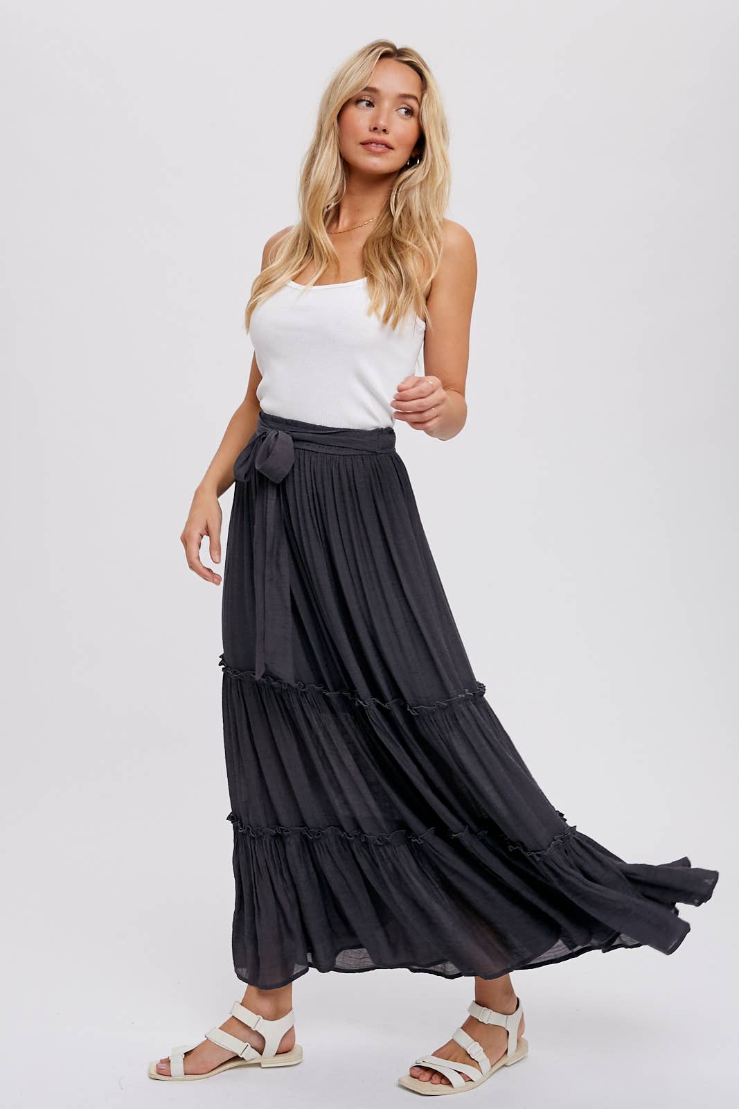 Tiered Ruffle Flowy Maxi Skirt