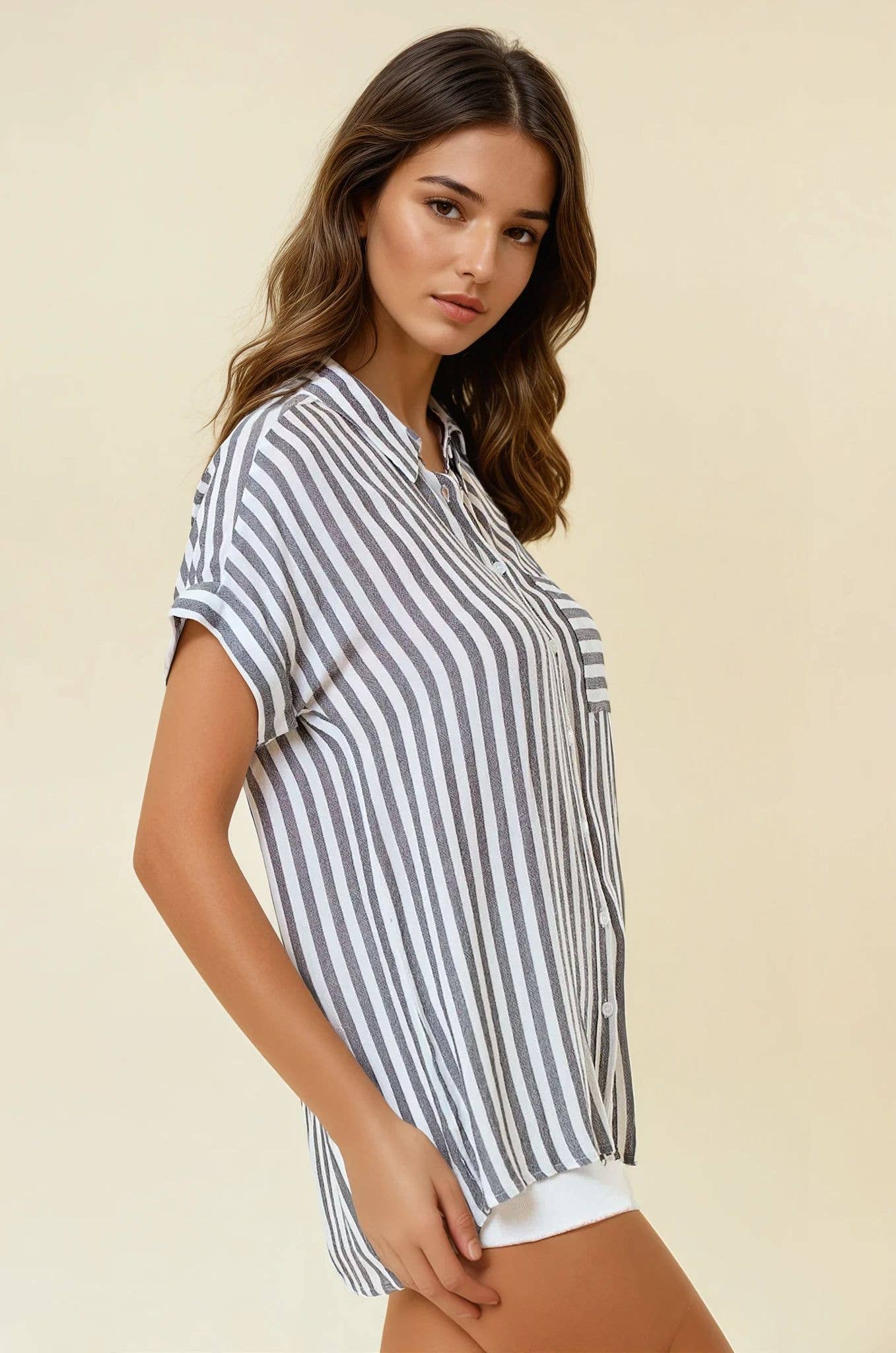 Striped Button Up With Rolled Cuffs