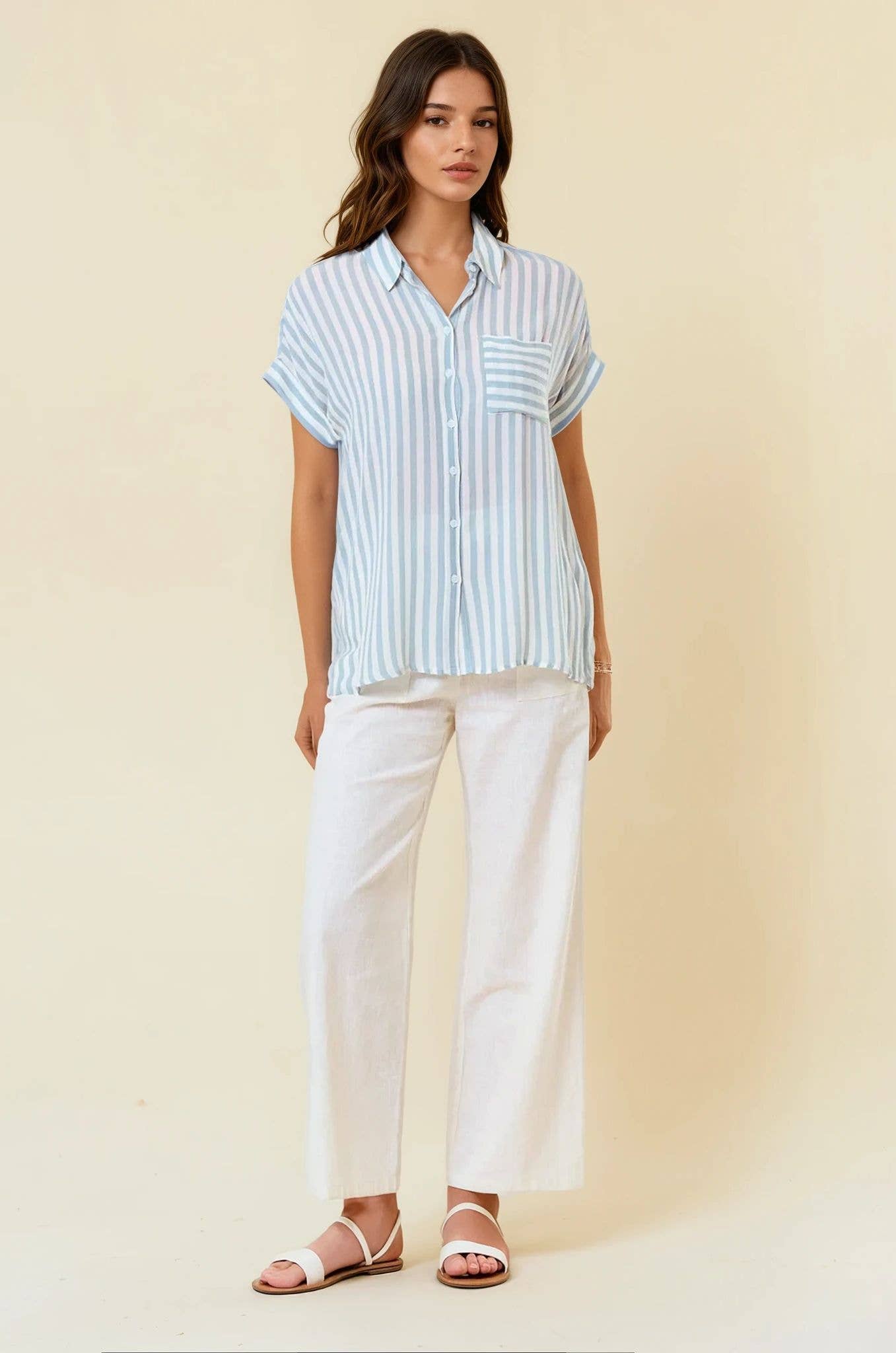 Striped Button Up With Rolled Cuffs