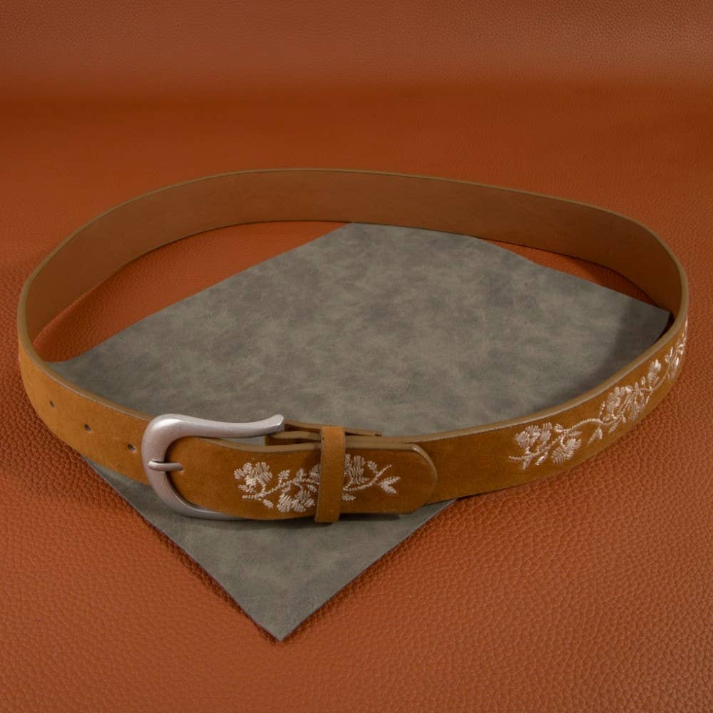 Embroidered Flower Vine Belt