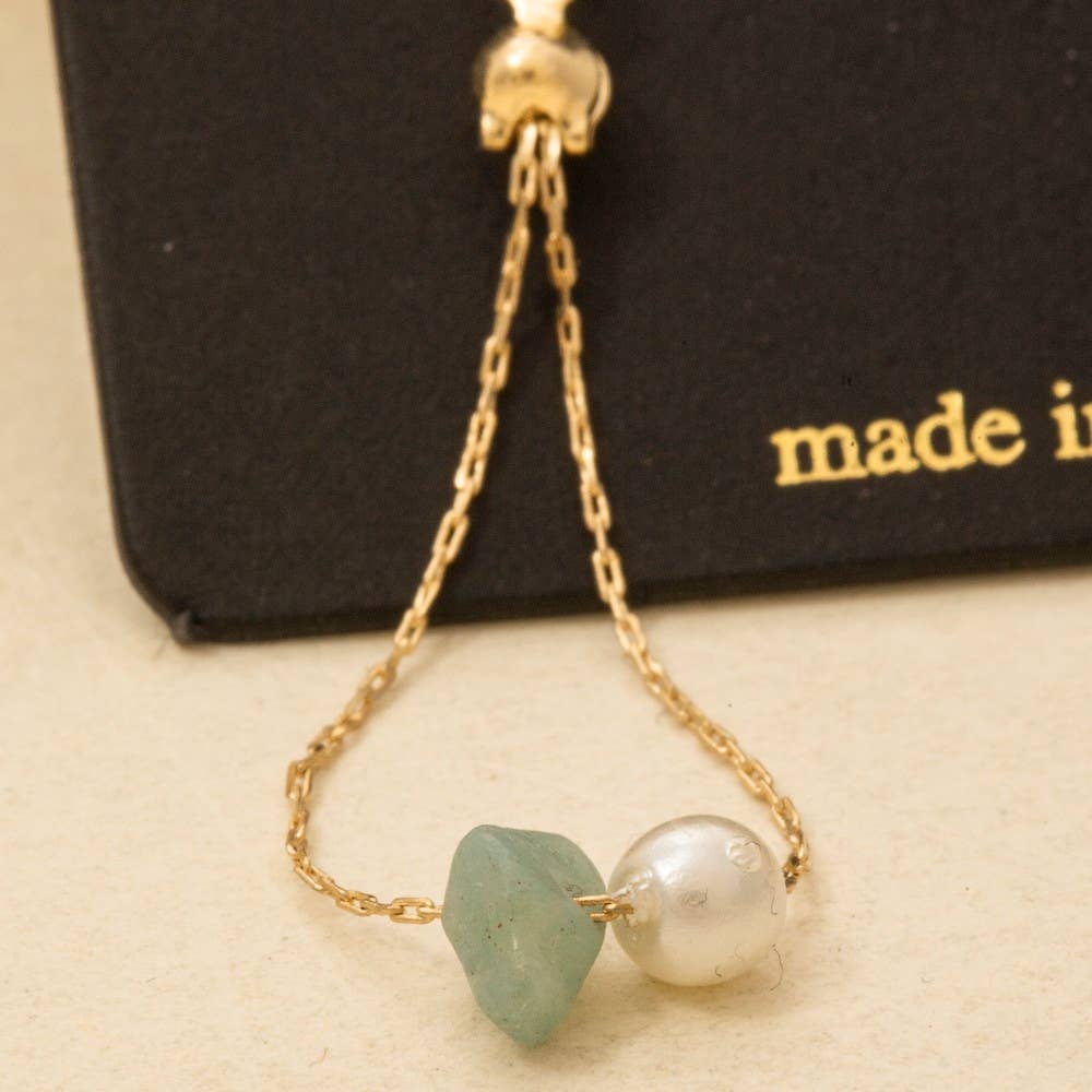 Chip Stone And Pearl Beads Chain Dangle Earrings