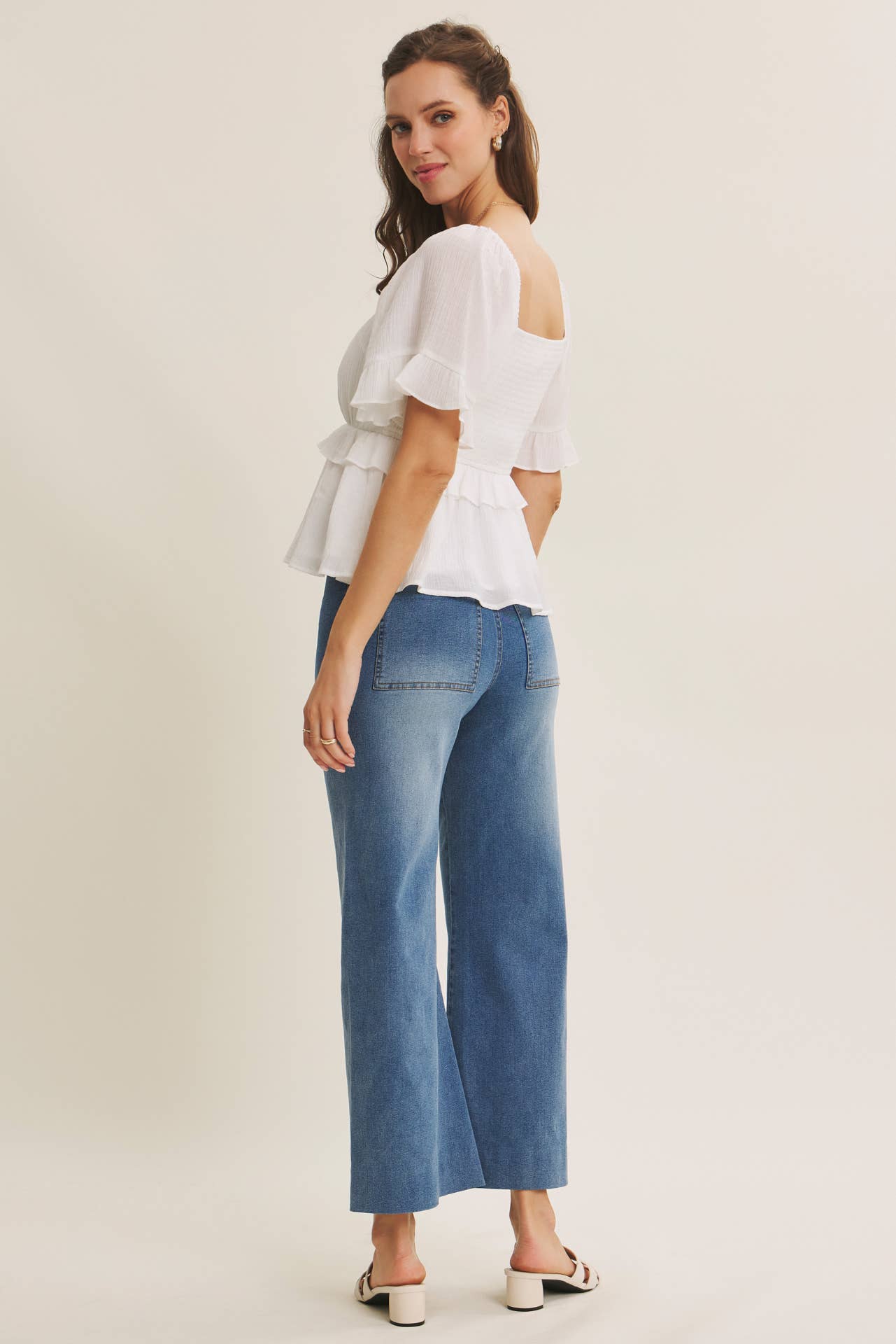 Stretchy Cropped Wide Leg Jeans