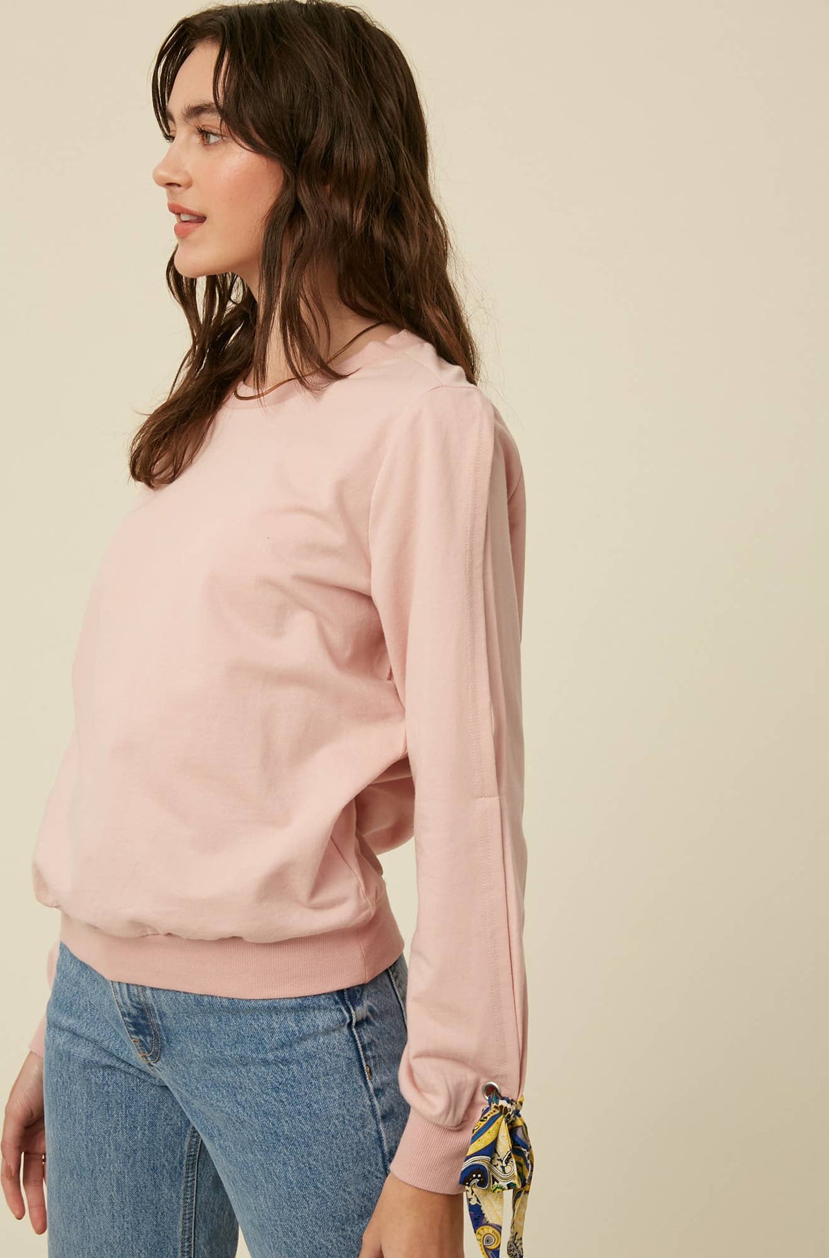 COMING SOON - Scarf Tie Sleeve Sweatshirt
