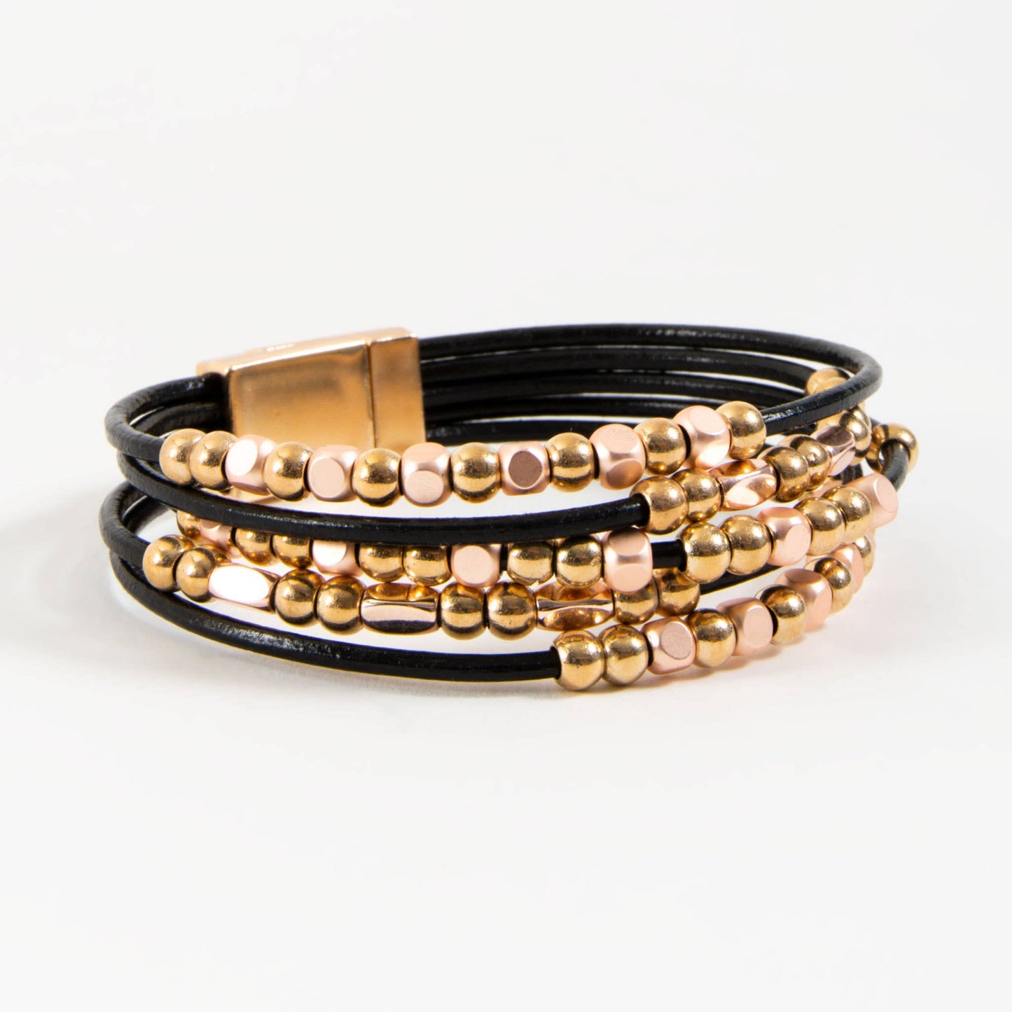 Karla Layered Black & Rose Gold Magnetic Clasp Bracelet