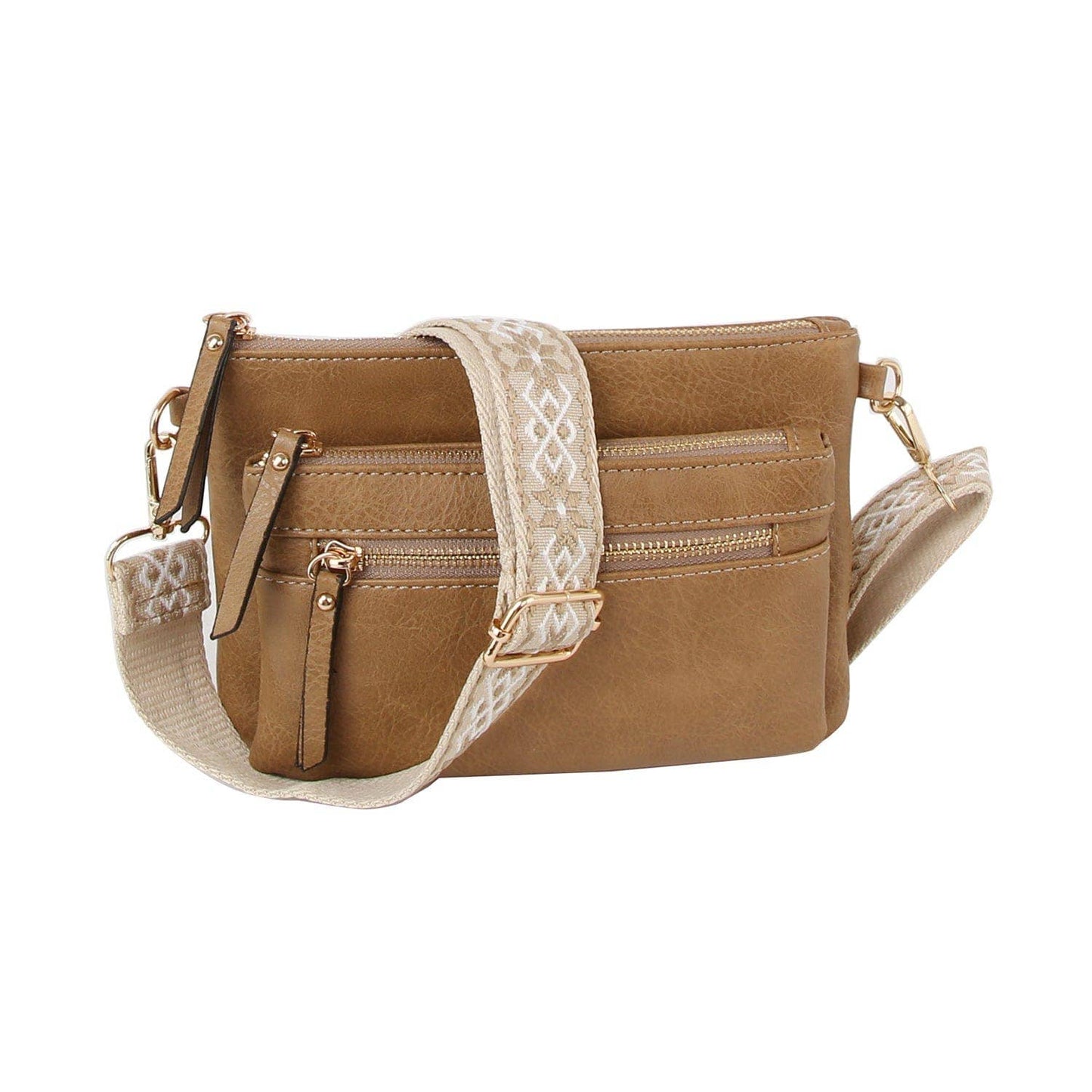 Multi Zip Pocket Women's Crossbody Bag with Guitar Strap