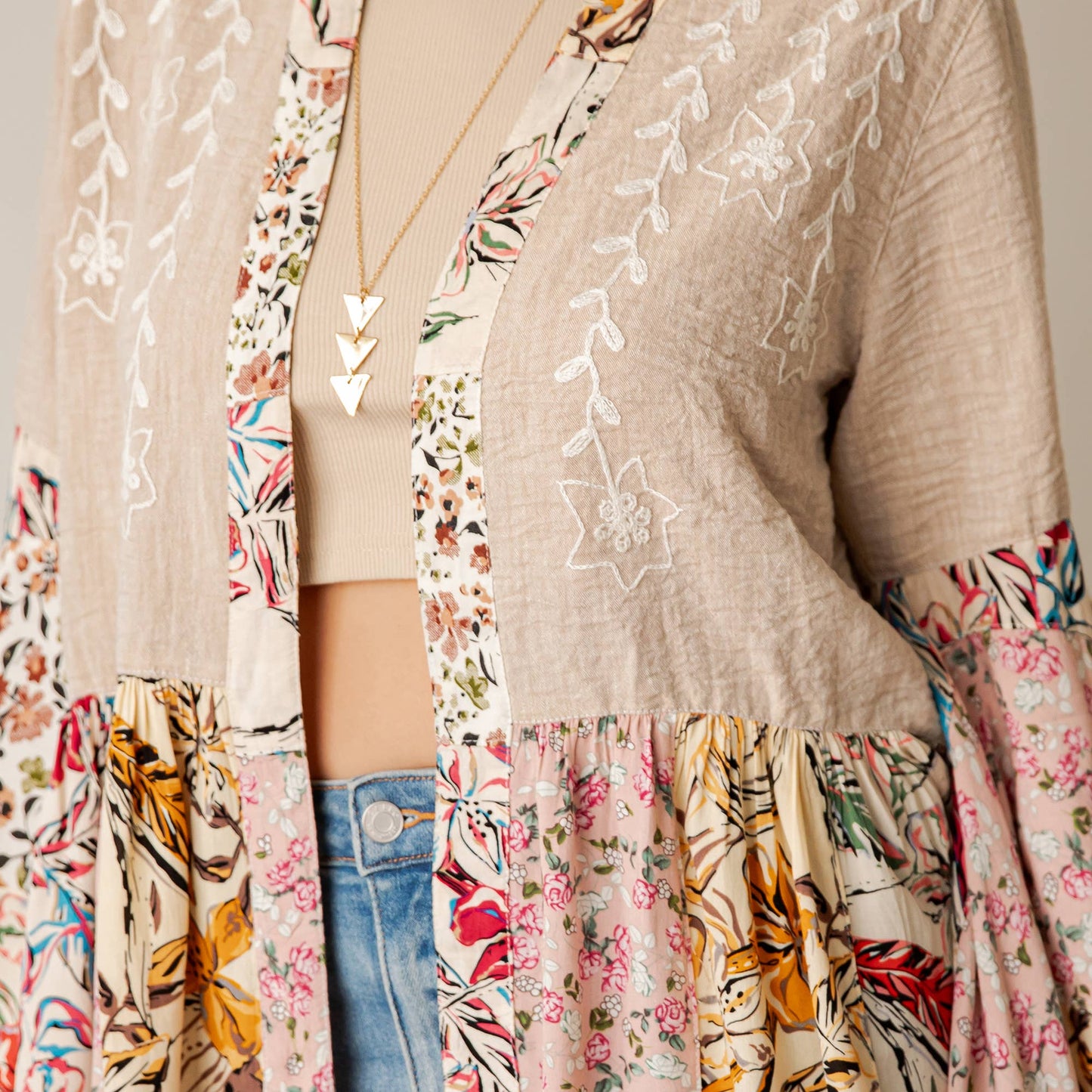 Boho Floral Embroidered Cardigan