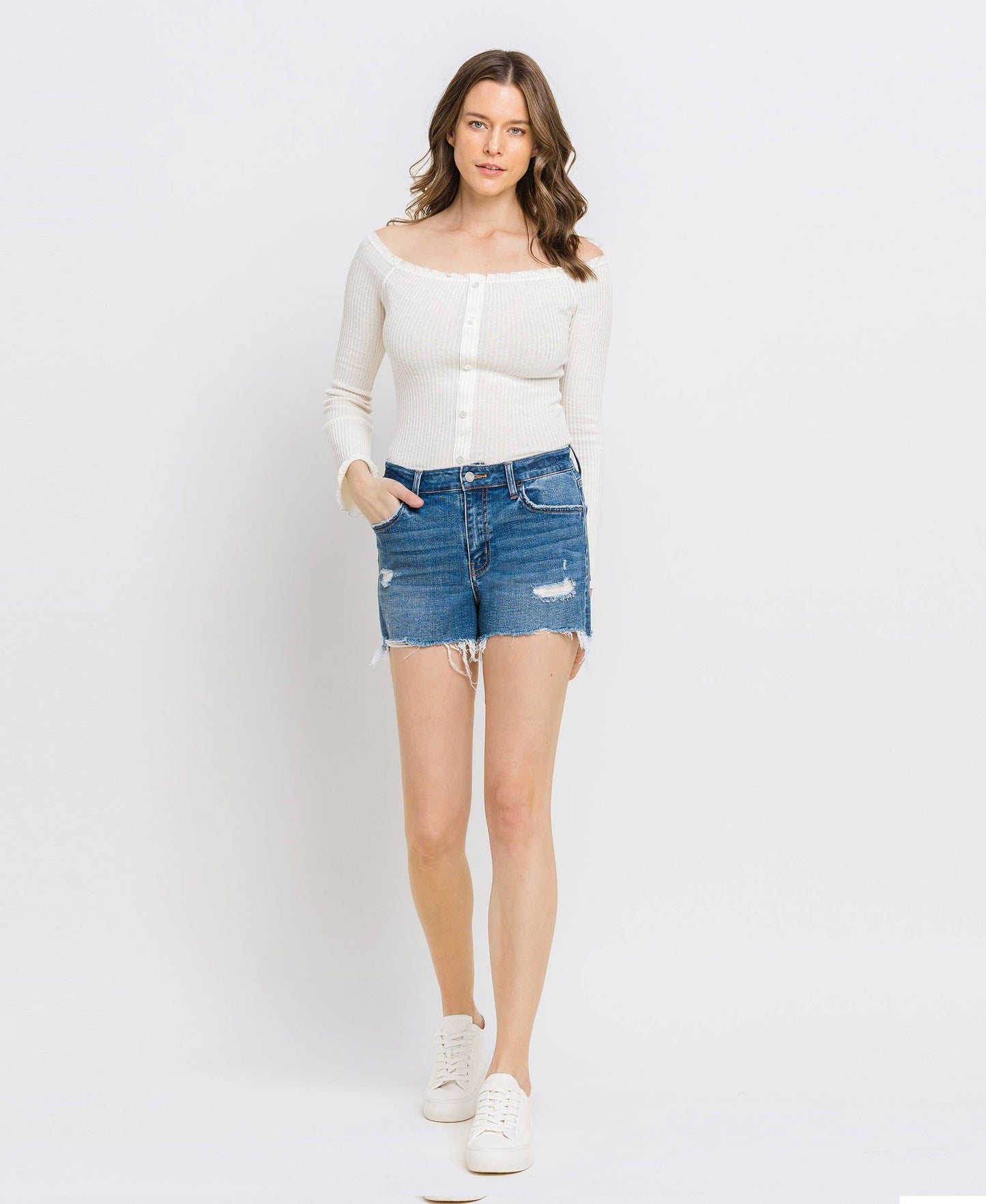 High Rise Distressed Shorts