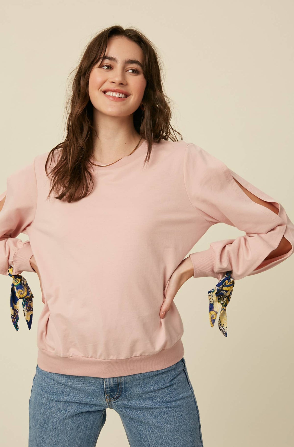 COMING SOON - Scarf Tie Sleeve Sweatshirt