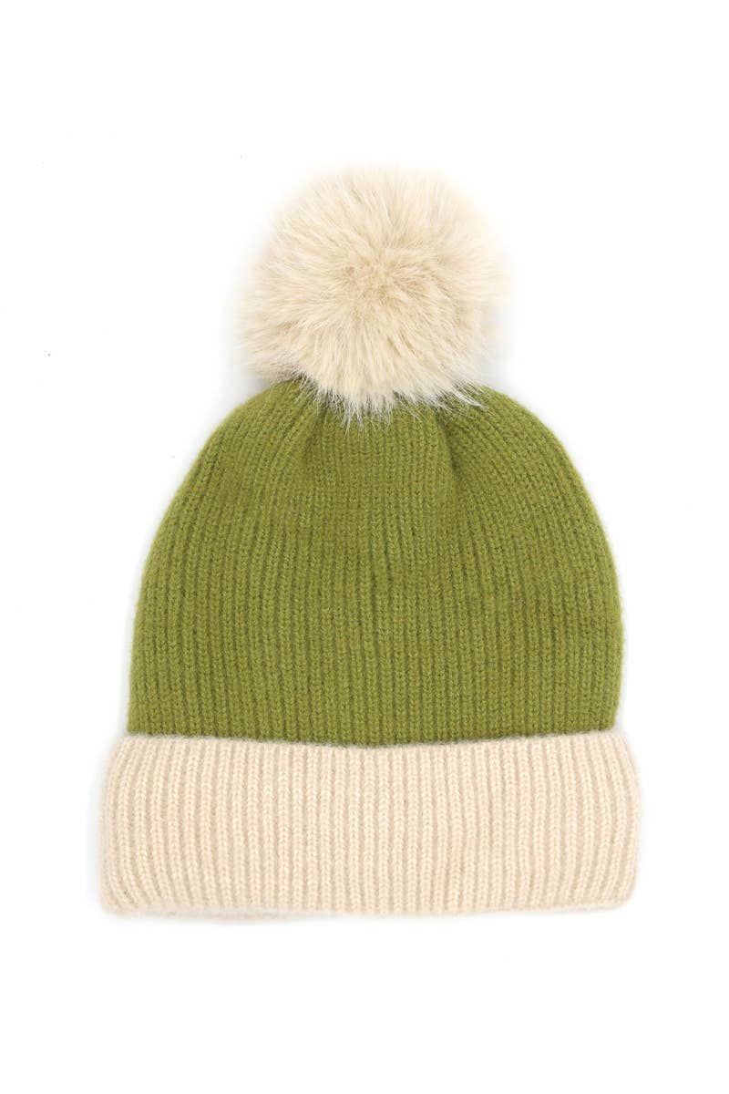 Two Tone Pom Beanie