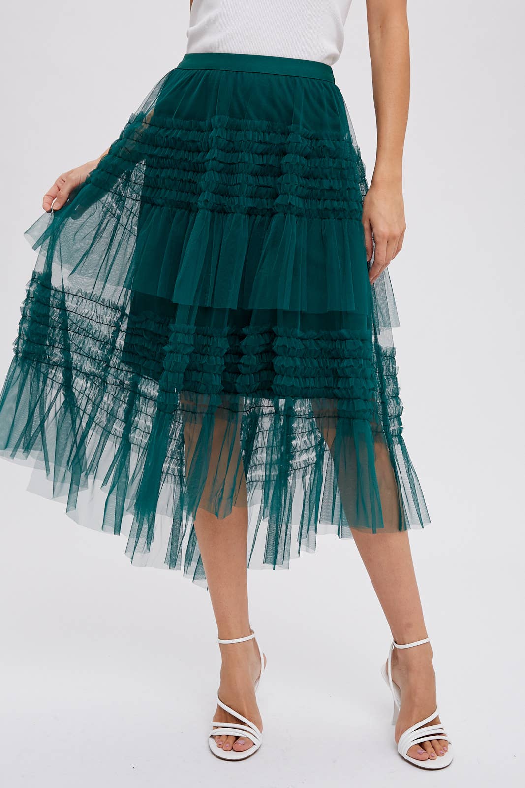 Hi-Lo Frilled Tulle Midi Skirt