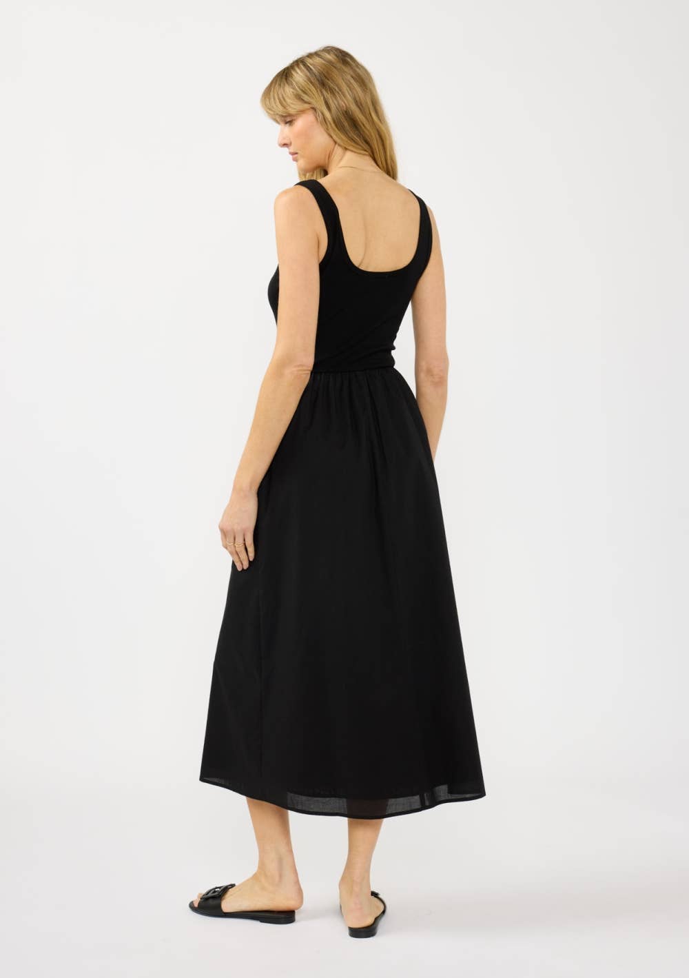 Button-Front Knit & Woven Tank Dress