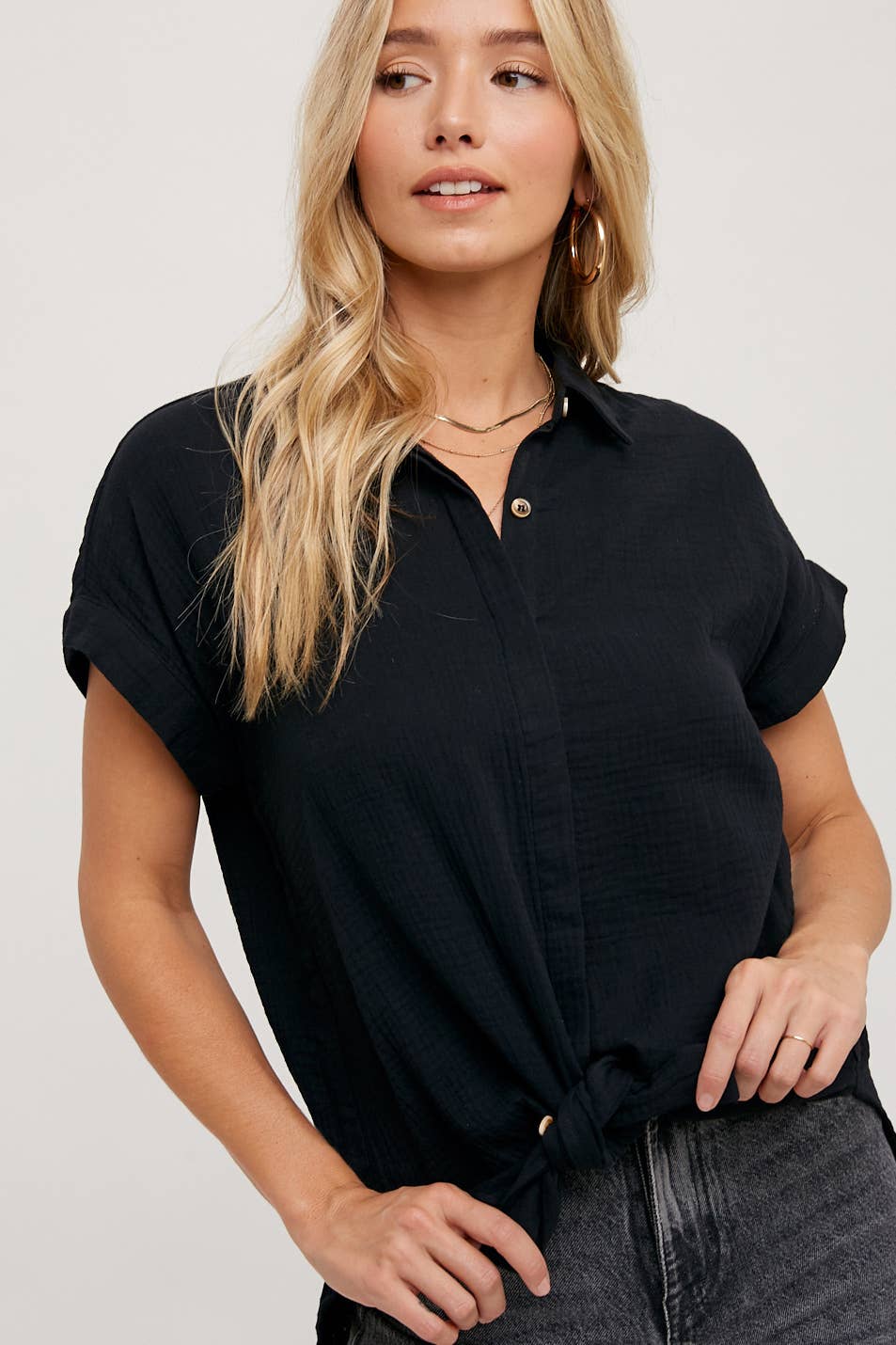 Front Tie Button Up Shirt